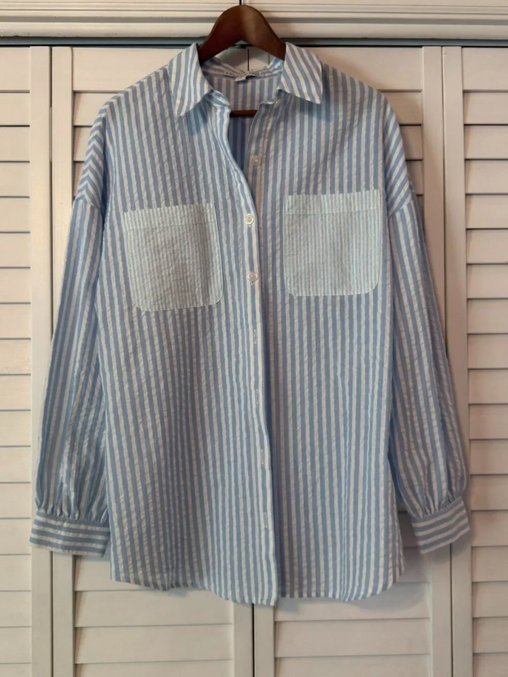 And Now This Mixed Stripe Oversized Cotton Poplin Button Up Shirt - Size M
